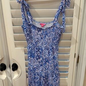 Lilly Pulitzer Blue Pink Ruffled Midi Sundress